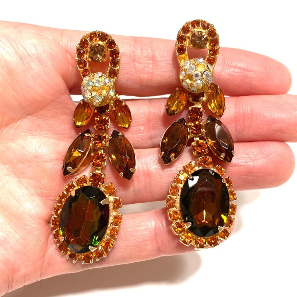 VINTAGE TOPAZ RHINESTONE EARRINGS - Picture 5 of 5